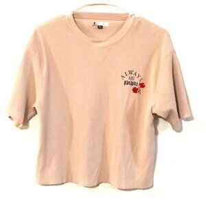 Volcom Women Top Carnation Pink Roses Floral Blouse Tee Quilted Shirt Medium